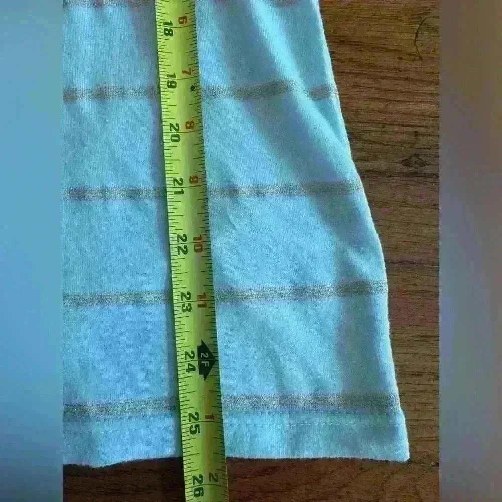 Poof women’s teal striped gold top lightweight cotton shirt fitted size Large - Picture 10 of 10